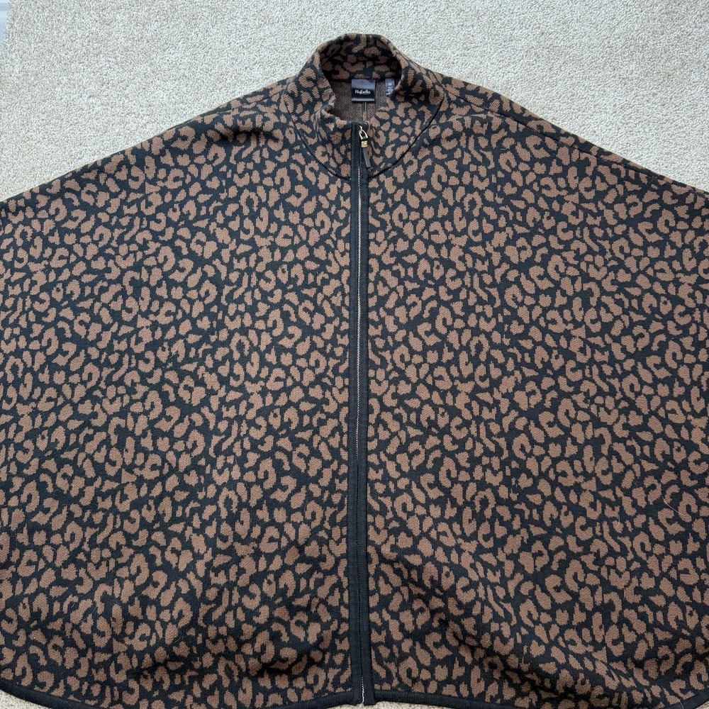 Rafaella Poncho Womens 2X Brown Leopard Knit Full Zip Collared Oversized Cape